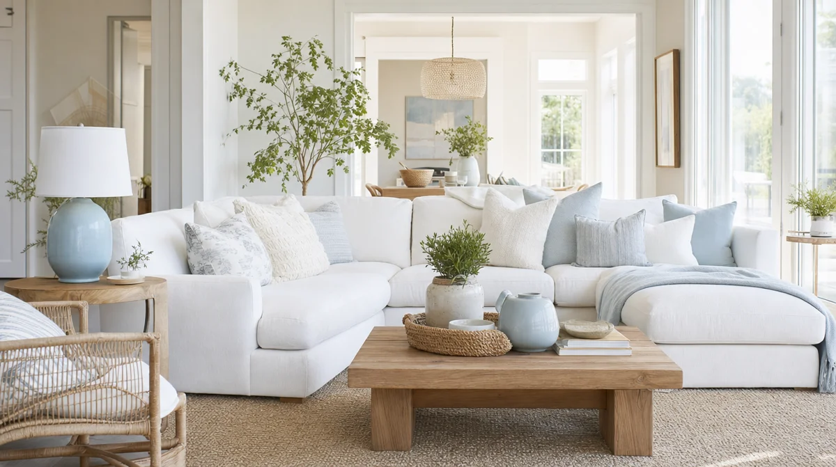 Light living room with warm white walls