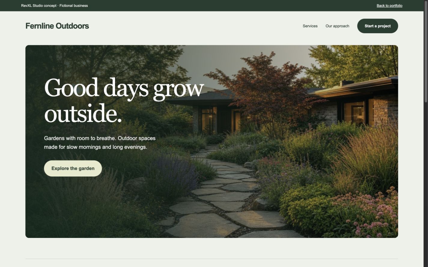 Example landscaping website imagery for Fernline Outdoors